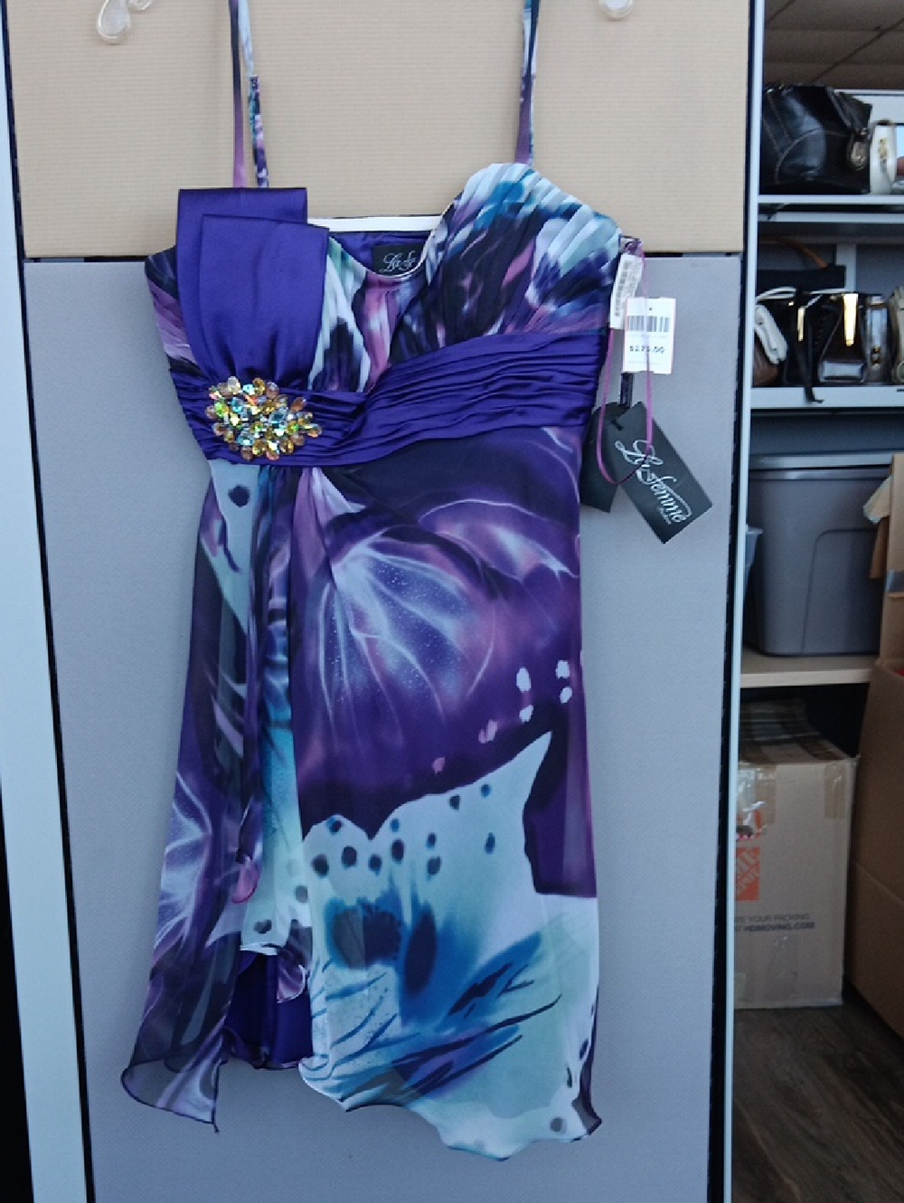 La Femme Purple Multi Asymmetrical Cocktail Dress
